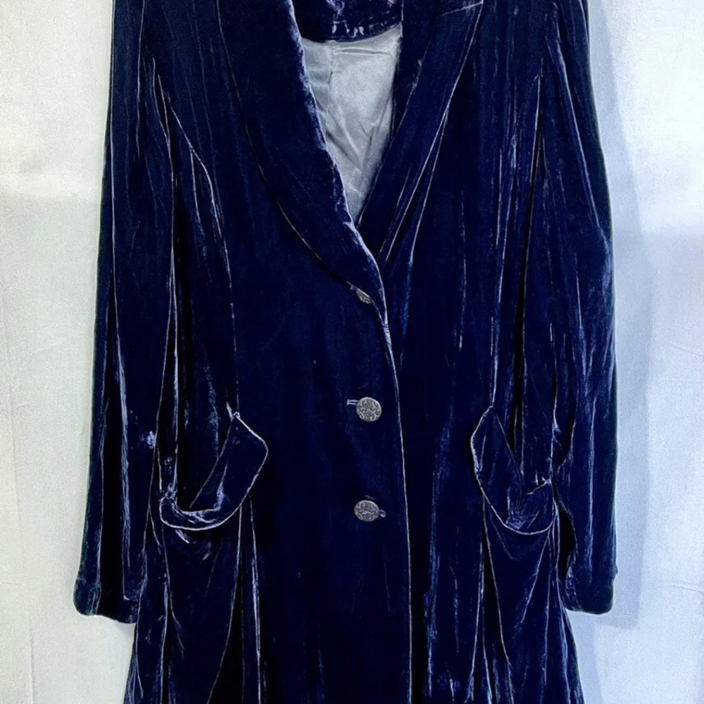 Soft Surroundings navy blue velvet long jacket, 2x